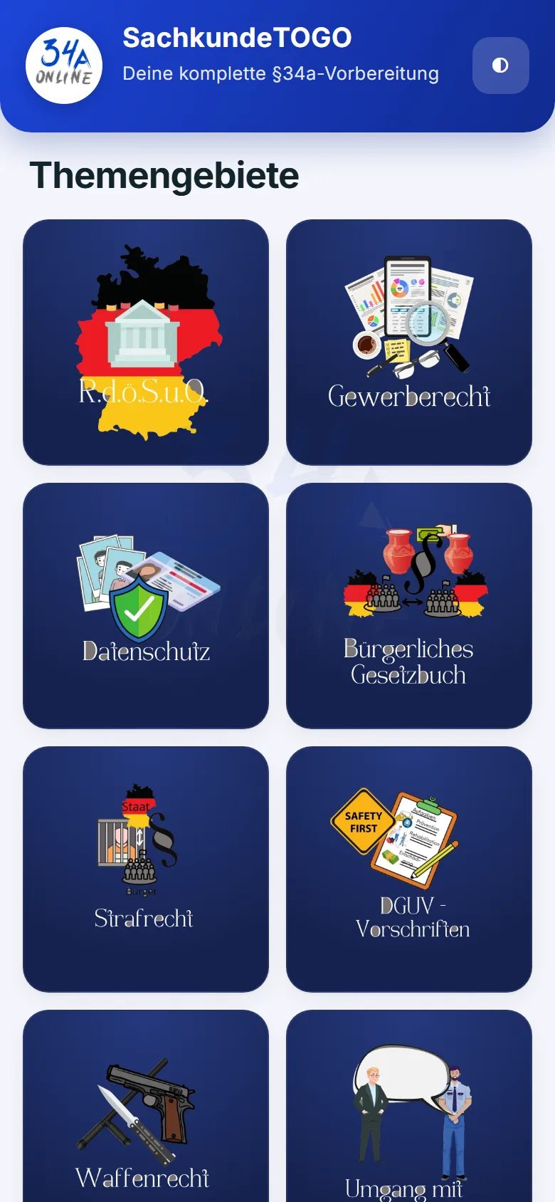 Startseite des Lehrbuchs mit den Themengebieten